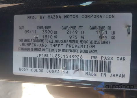 2012 Mazda 3 I Touring z USA, uszkodzony, nr VIN JM1BL1L85C153892